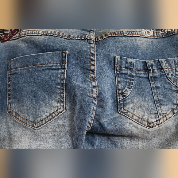 DESIGUAL NWT Flower Embroidered Straight Leg W/ankle Elastic Jeans BOHO Hippie - Picture 5 of 16